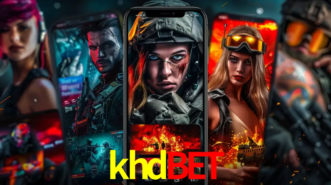 Montagem de telas de celular mostrando diversos personagens, masculinos e femininos, de um jogo de tiro, ilustrando a diversidade de equipes de e-sports para apostar no khdbet.