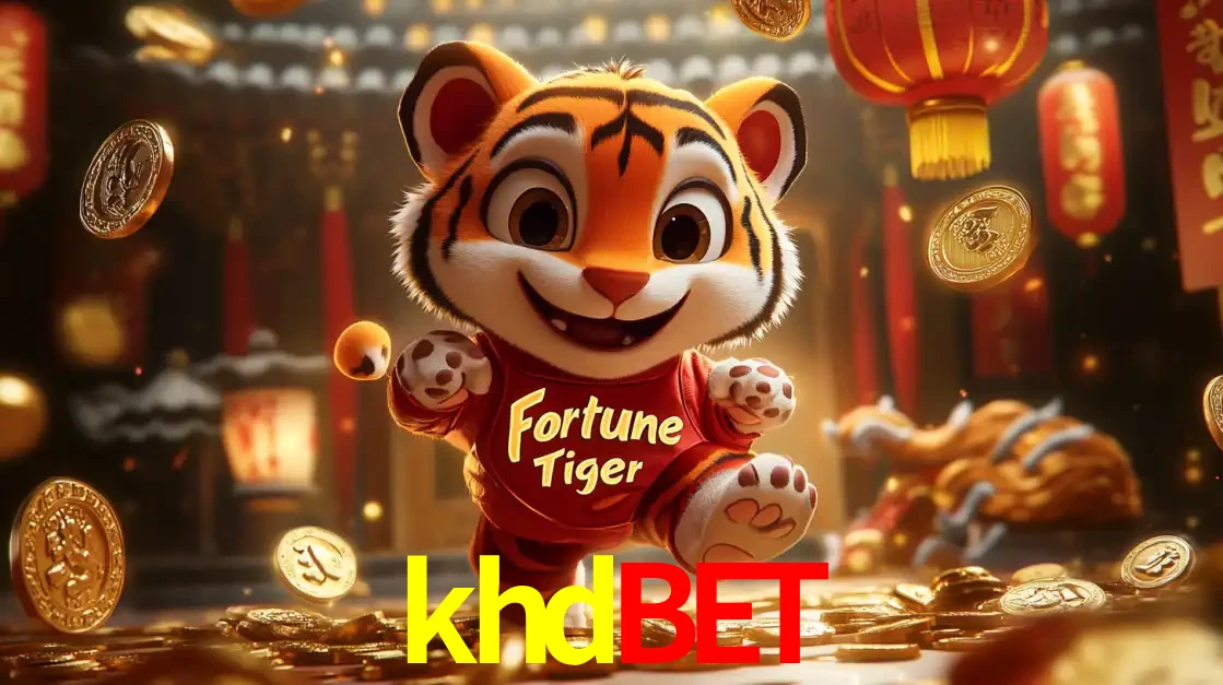 O alegre personagem do Fortune Tiger correndo sobre um caminho de moedas de ouro, simbolizando os grandes prêmios e a diversão do popular jogo de slot do khdbet.